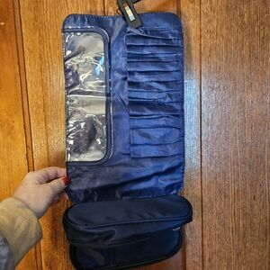 Navy Makeup Storage Bag Large Cap. Dustproof Foldable Organizer w/ Brush Slots
